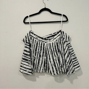 Milly Rosa Cady Striped Floral Off the Shoulder Bell Sleeve Top 2